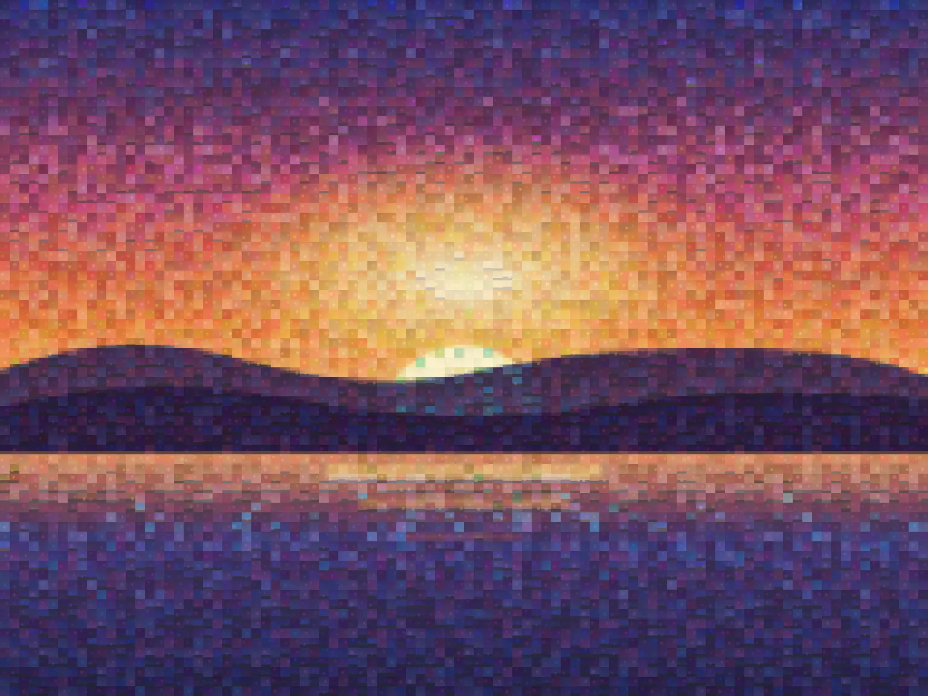 A sunset over the sea, made as a mosaic of hundreds of small pictures.